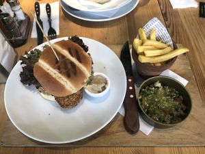 Vegan chicken burger at Orzo People Music Nature in Krakow