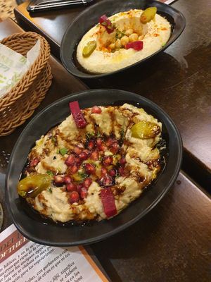 Babaganoush and hummus at Al Wadi in Sevilla