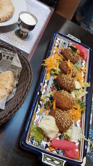 falafels and non-vegan yogurt at Al Wadi in Sevilla