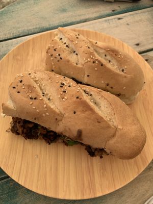 Pastor sandwich  at Huitzilli Saludable in Merida