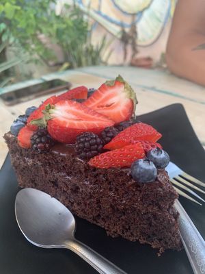 Chocolate cake, very generous portion!  at Huitzilli Saludable in Merida