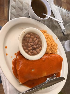 Bean burrito-comes with rice and beans and lentil soupp  at Habanero's Fresh Mex in Las Cruces