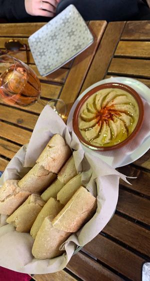 Bread and hummus   at El Vegetariano de la Alcazabilla in Malaga