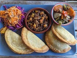Vegan empanadas (corn and ratatouille) at El Vegetariano de la Alcazabilla in Malaga