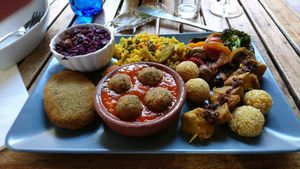mixed vegan plate  at El Vegetariano de la Alcazabilla in Malaga