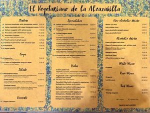 Food menu  at El Vegetariano de la Alcazabilla in Malaga