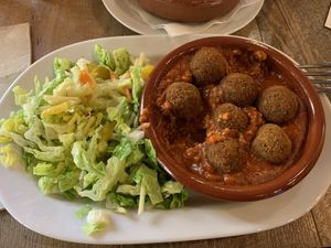 started eating my seitan meatballs at El Vegetariano de la Alcazabilla in Malaga