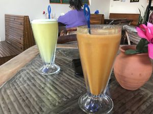 Pineapple & ginger, vanilla & turmeric water. Delicious. at Comiendo Sano Mi Tienda de la Salud in Mazatlan