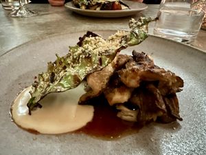 tempura zucchini, dill, lemon + horseradish  at Aloft in Hobart