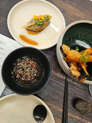 This dumpling, the eggplant, the raddish. Yumm... at Aloft in Hobart