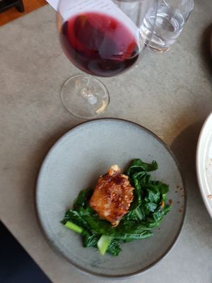 Zucchini tempira and garlic greens at Aloft in Hobart