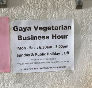 new opening times (mar 2023) at Gaya Vegetarian in Kota Kinabalu