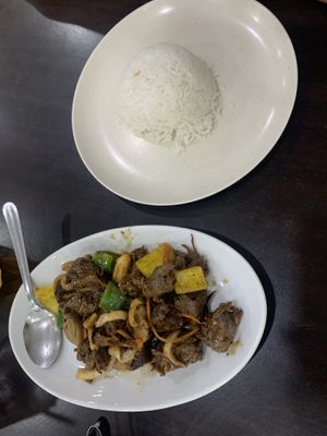 Pepper lamb steak with rice   at Gaya Vegetarian in Kota Kinabalu