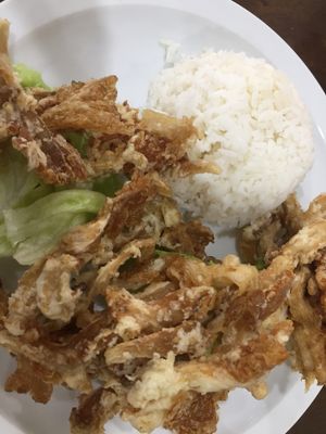 Deep fried mushrooms and rice  at Gaya Vegetarian in Kota Kinabalu