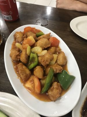 Sweet and sour chicken  at Gaya Vegetarian in Kota Kinabalu