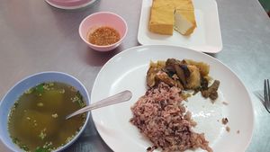 Rice with 1 option - 40 Baht and Tofu 20 Baht at Raan Midr J - ร้าน มิตรเจ in Udon Thani