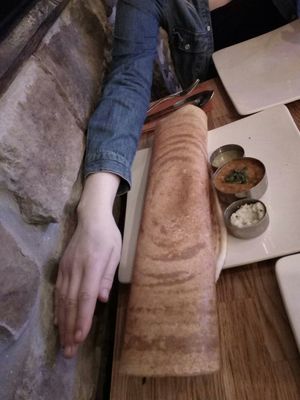 Masala dosa, genuinely the same length as my arm! at Herb Restaurant in Leicester