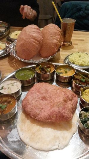 The set meal with all its different curries at Herb Restaurant in Leicester