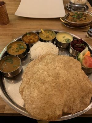 Slim thali done vegan at Herb Restaurant in Leicester