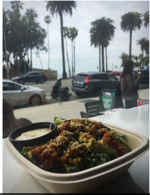 I also got their savory Detox Bowl which had Tempeh marinated in Siracha, raw kale, avocado, other delicious bits, and I got the vegan cashew cheese on the side.  at Earthbar - Ocean Ave in Santa Monica