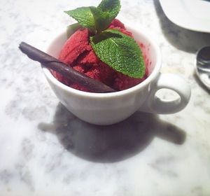 Mini dairy-free raspberry sorbet at Pizza Express in Tamworth