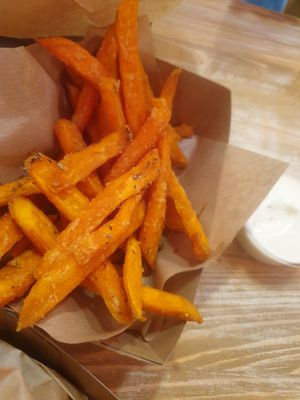 sweetpotato fries with mayo at Edgy Veggy in Sofia