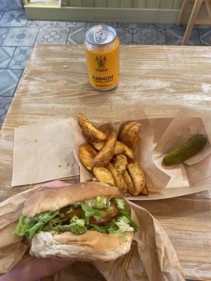 Burger and fries at Edgy Veggy in Sofia
