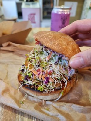 BBQ Tempeh Burger 🍔 😊 at Edgy Veggy in Sofia