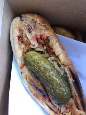 Vegan Hot Dog with beyond meat sausage   at Edgy Veggy in Sofia