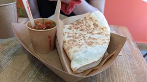 Mushroom quesadilla with salsa at Edgy Veggy in Sofia