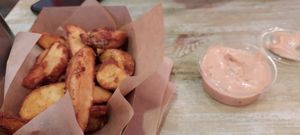 Wedges with edgy veggy sauce at Edgy Veggy in Sofia