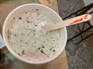 Tarator (cold soup with vegan yogurt, celery, cucumber and dill) at Edgy Veggy in Sofia