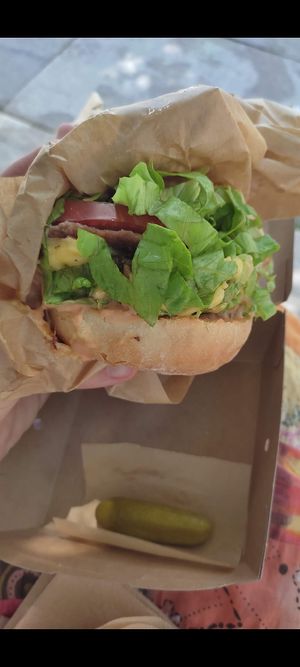Burger with seitan and vegan cheddar, vegan mayo, lettuce and tomatoes. Absolutely amazing !  at Edgy Veggy in Sofia