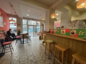 Confortable seating and delicious food  at Edgy Veggy in Sofia