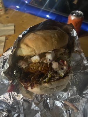 Tempeh burger with extra white cheese  at Edgy Veggy in Sofia