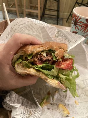 Big Mac Edgy - with Beyond Meat, so fresh and juicy and cheesy - recommend!  at Edgy Veggy in Sofia