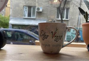 cute tea cup :))  at Edgy Veggy in Sofia