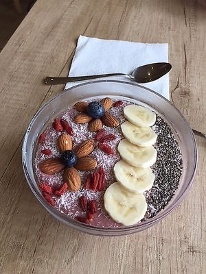 Smoothie bowl. Pretty to look at, delicious to eat. at Edgy Veggy in Sofia