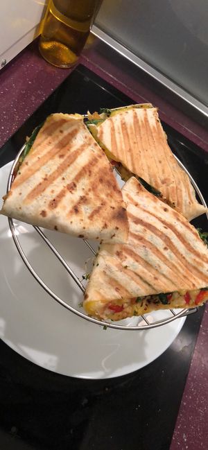 Cheese and chicken quesadillas at Edgy Veggy in Sofia