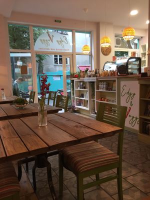 Bright and clean cafe at Edgy Veggy in Sofia
