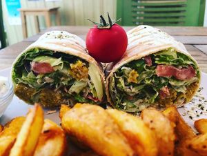 Caesar wrap with wedges  at Edgy Veggy in Sofia