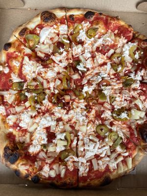 Vegan cheese, pineapple, hot cherry pepper  at Trumbull Pizza Company in Trumbull