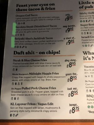 Options highlighted in green, menu Dec 2021  at The Brandling Villa in Newcastle Upon Tyne