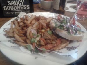 Vegan philly cheesesteak with homemade fries at The Brandling Villa in Newcastle Upon Tyne