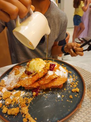 French Toast with Bourbon Maple Syrup at L'Artisane Creative Bakery in Coral Gables