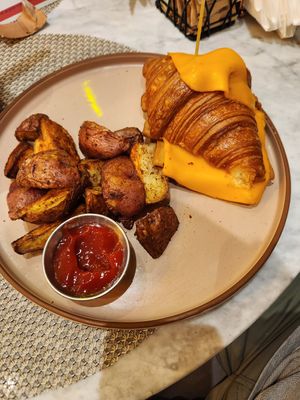 Croque Monsieur crossaint (vegan ham and mornay sauce not visible) at L'Artisane Creative Bakery in Coral Gables