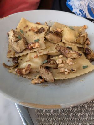 Ravioli Almond Ricotta & Artichoke at L'Artisane Creative Bakery in Coral Gables