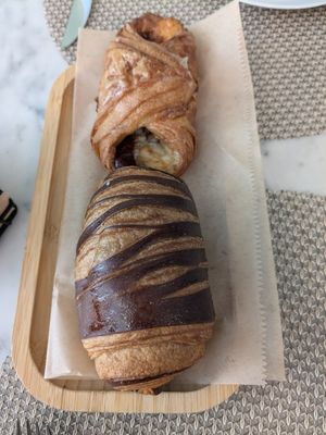 Chocolate croissant and guava and cream cheese pastry at L'Artisane Creative Bakery in Coral Gables