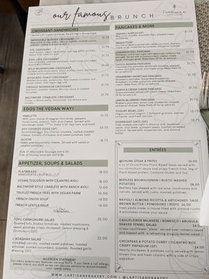 Menu at L'Artisane Creative Bakery in Coral Gables