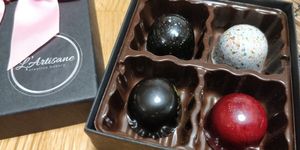 Bonbons box of four at L'Artisane Creative Bakery in Coral Gables